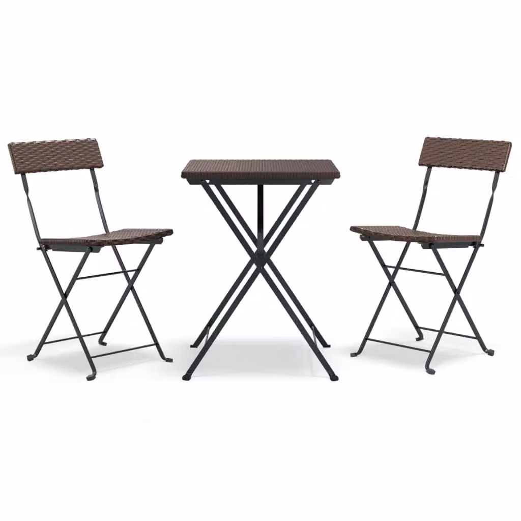Berkfield Home 3 Piece Folding Bistro Set in Brown Poly Rattan – 2