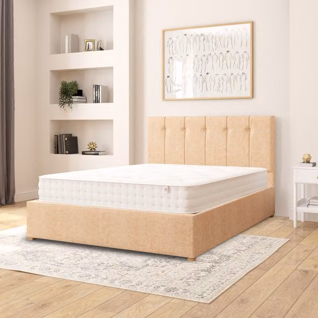 Aspire Hepburn Ottoman Storage Bed in Champagne Firenze Velour Fabric, King Size (180 x 200 cm)