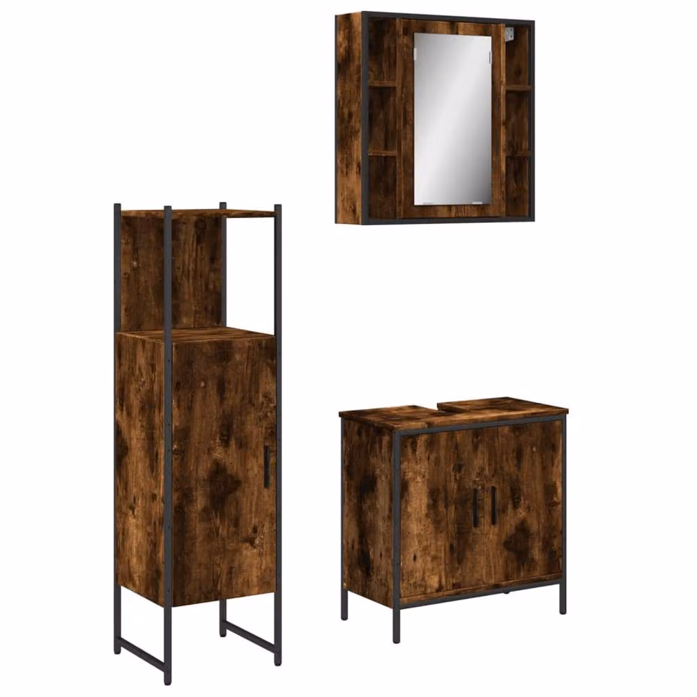Berkfield Home 3 Piece Smoked Oak Bathroom Cabinet Set in Brown – 2