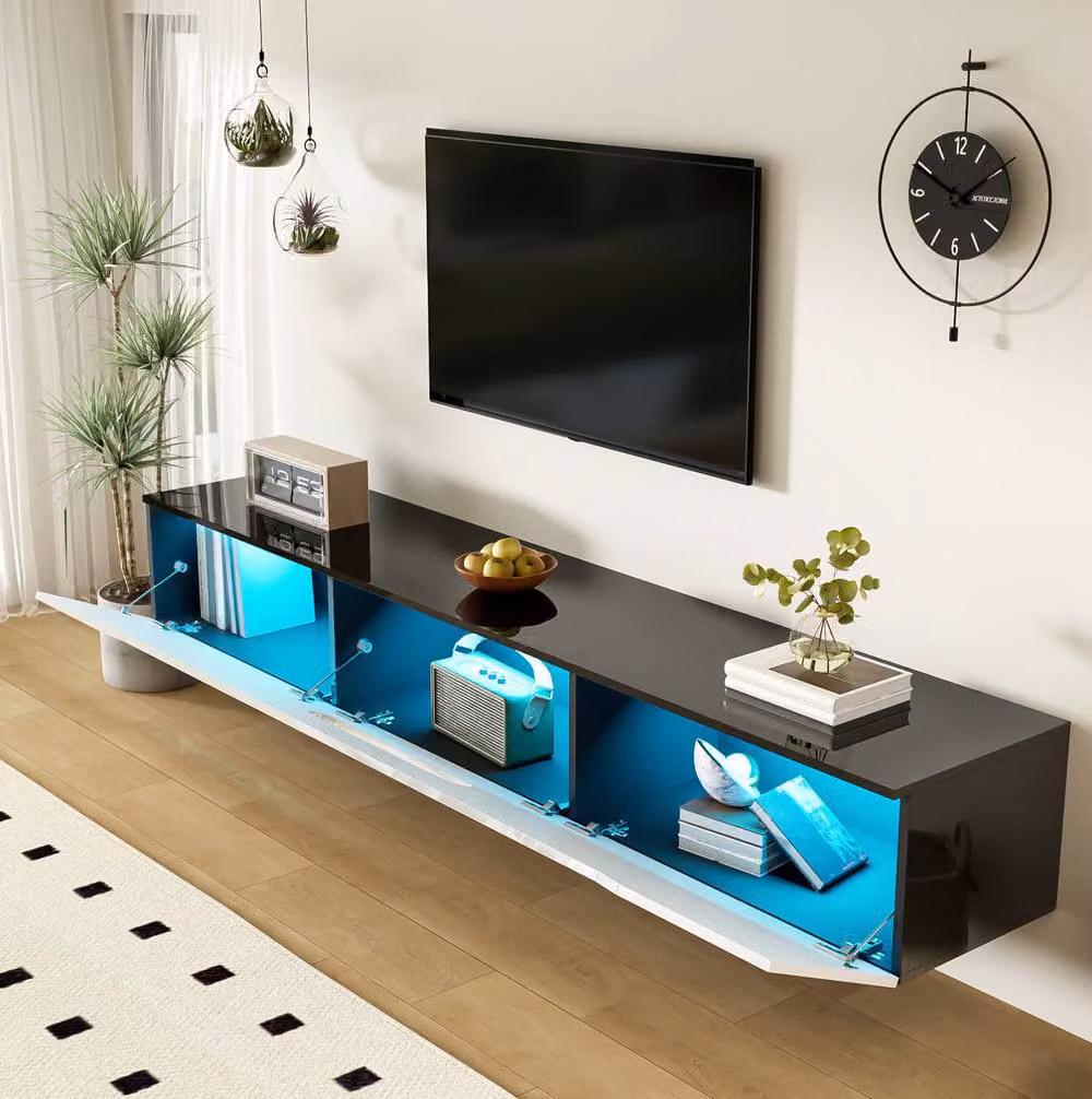 STILVORA Modern Glossy TV Stand with LED Lighting and Storage, Multicolour, Width: 180 cm – 5