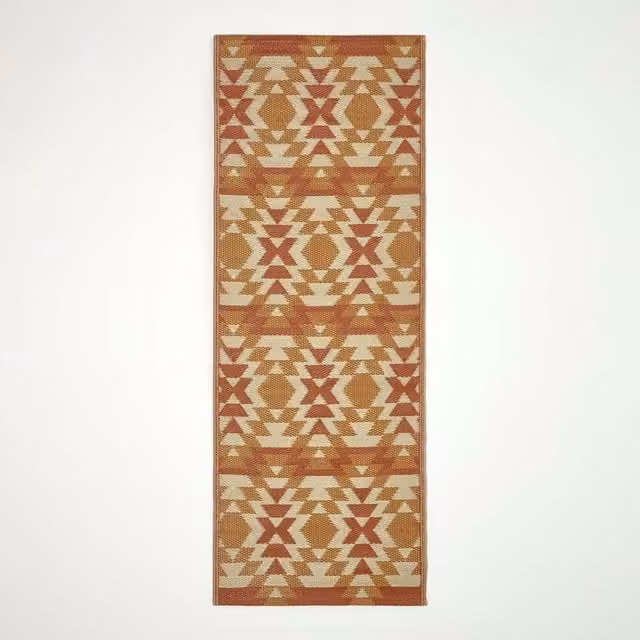 Homescapes Anya Aztec Reversible Outdoor Rug, Orange and Red, W: 200 cm