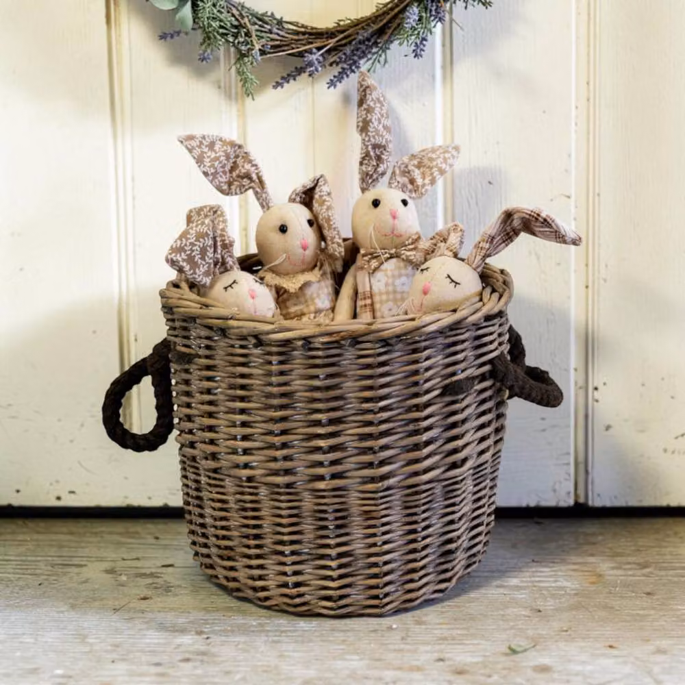 Four Candle Round Open Weave Rattan Log Basket with Handles in Grey and Brown – 2