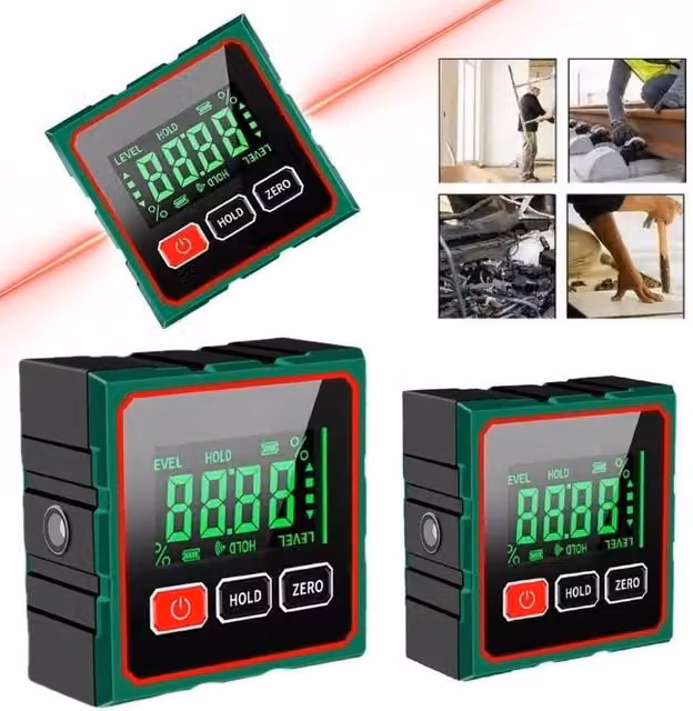 VOGREX Laser Digital Angle Finder with 4-Side Magnetic Gauge, Black – 1