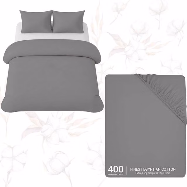 Pamposh 4 Piece Egyptian Cotton Double Duvet Set with Matching Fitted Sheet in Grey – 1
