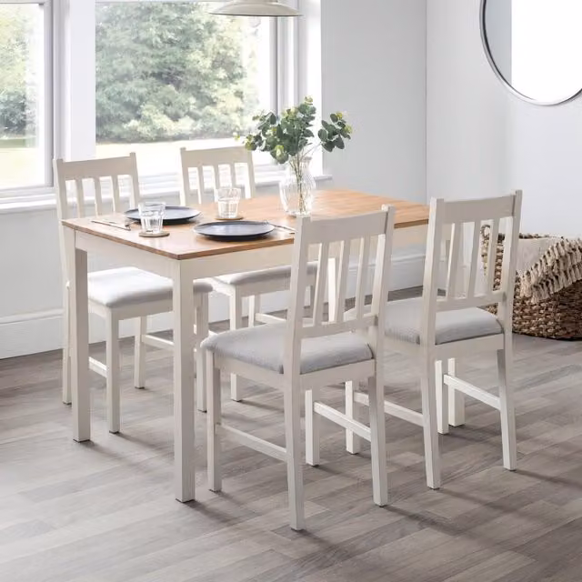 Julian Bowen White and Oak Rectangular Dining Table and Four Chairs Set
