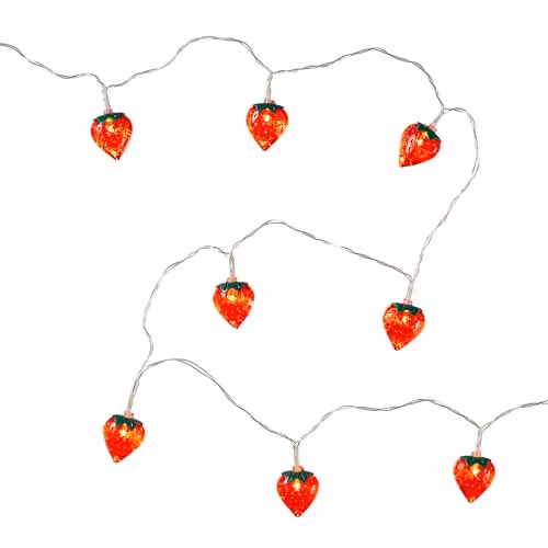 Lights4fun Strawberry String Fairy Lights with Warm White LEDs and Timer, Red and White – 2