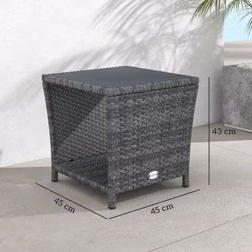 Outsunny 2-Tier Grey PE Rattan Side Table with Storage Shelf – 3