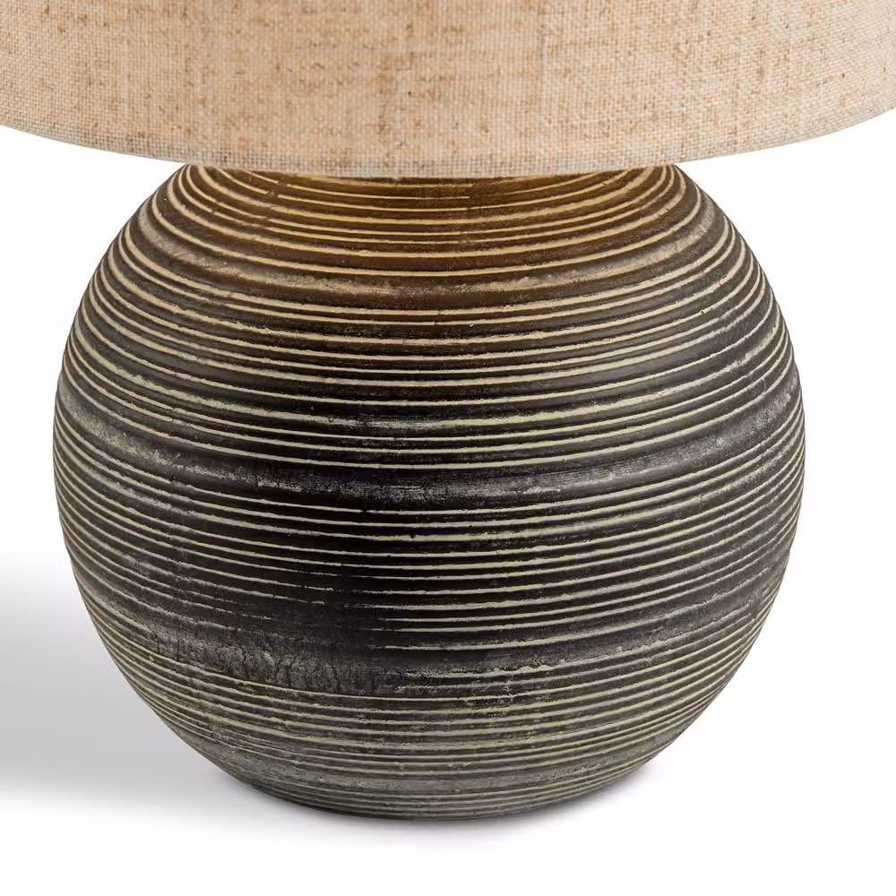 FurnitureboxUK Ripple Round Ceramic Table Lamp in Grey and Black with Fabric Shade – 4