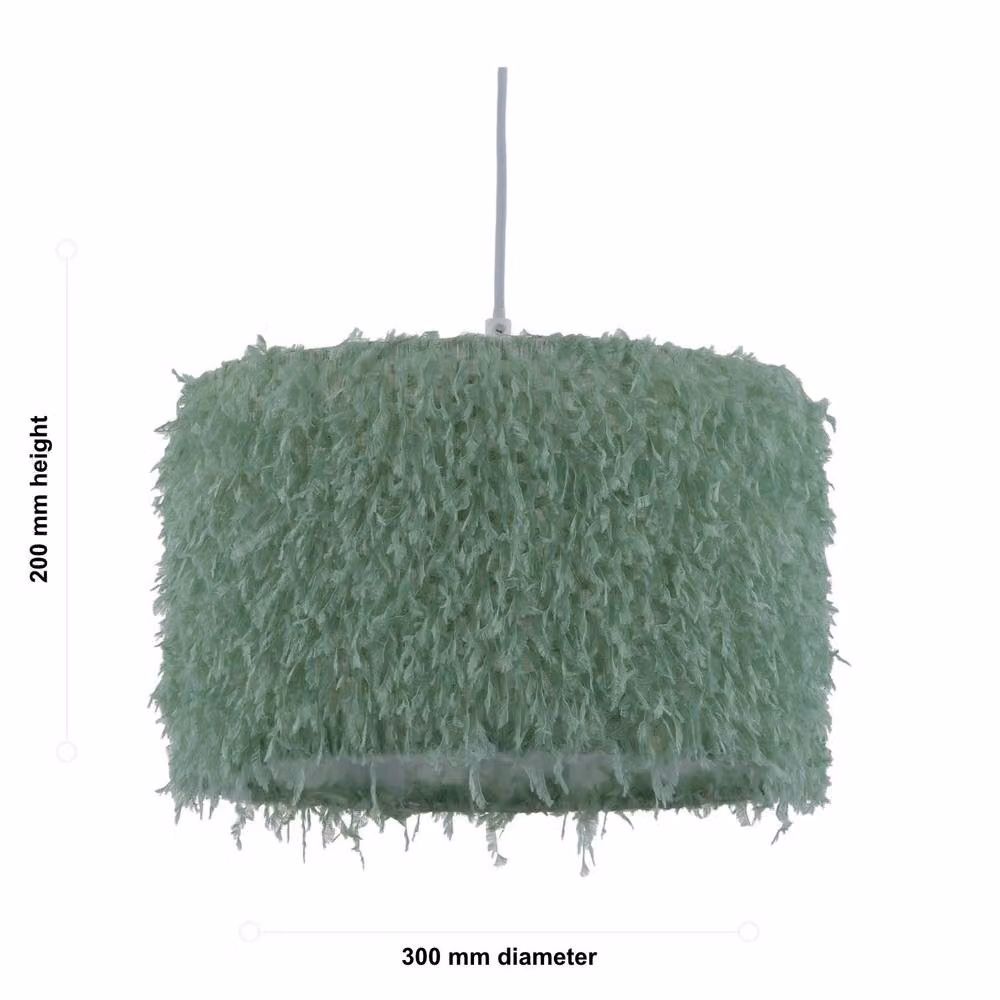 First Choice Lighting Rogers Set of 2 Green Shaggy Fabric Easy Fit Pendant Shades, Diameter: 30 cm – 3
