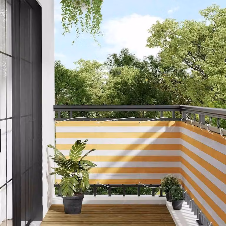Berkfield Home Balcony Screen in Yellow and White Stripe, W: 75 cm, L: 1000 cm