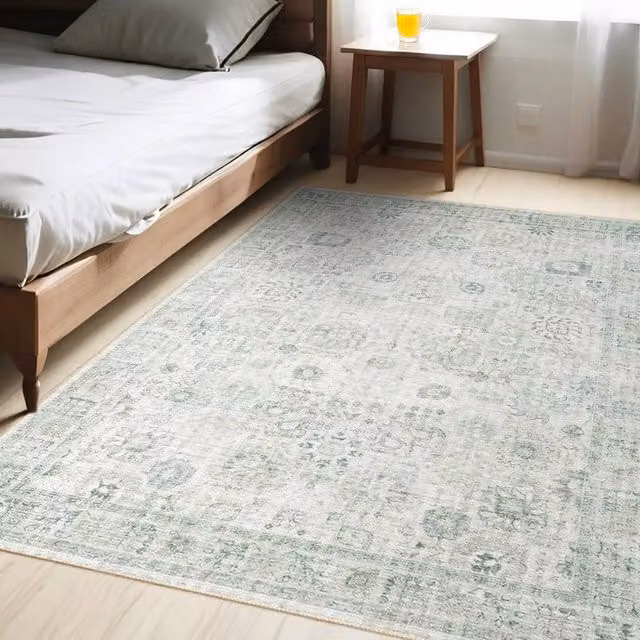 Marlow Washable Non-Slip Vintage Rectangular Floor Rug in Grey and Multicolour, W: 120 cm, L: 180 cm