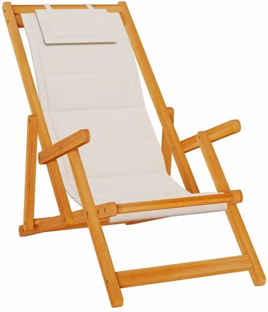 Berkfield Home Folding Beach Chair with Armrests and Adjustable Headrest in Light Grey Acacia Wood and Textilene