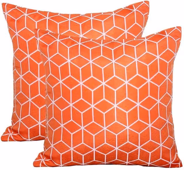 Royalcraft Pair of Orange Geometric Square Outdoor Scatter Cushions