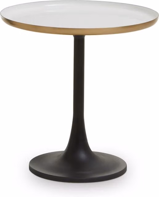 Interiors by Premier Orsina Side Table with Round White Stone Top and Matte Gold Trim with Black Metal Base