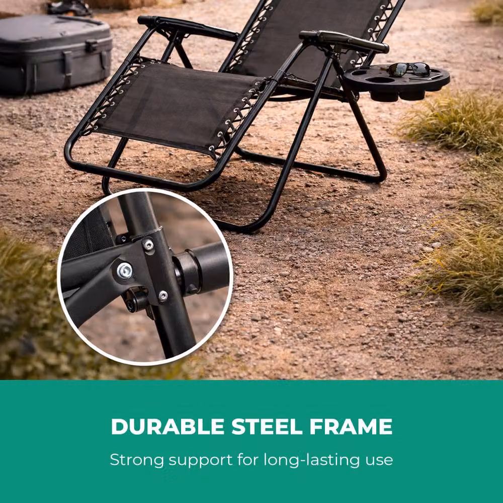 Royalford Pack of 2 Zero Gravity Sun Lounger Recliners in Black with Powder Coated Steel Frame and Textilene Fabric – 4