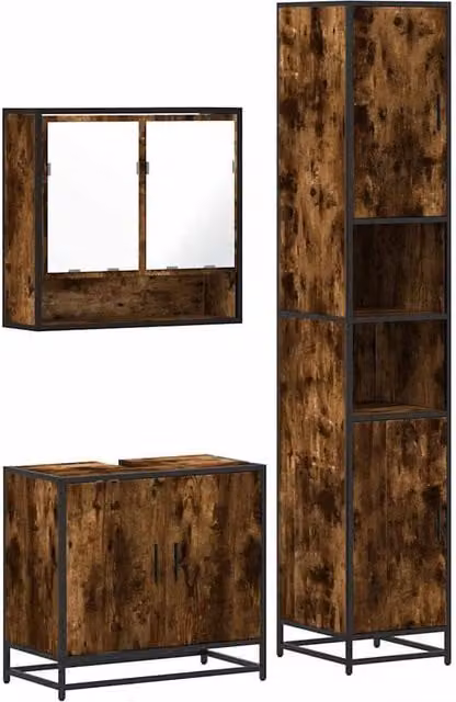 Berkfield Home 3 Piece Industrial Bathroom Furniture Set in Brown Smoked Oak