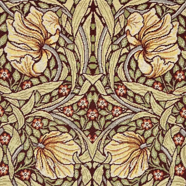 William Morris Pimpernel Tapestry Fabric in Damson Purple, Red and Multicolour