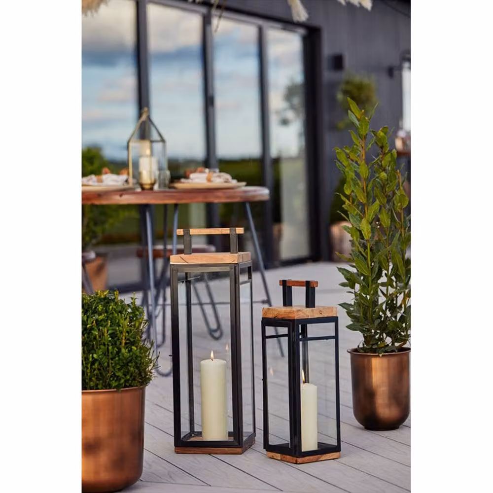 Ivyline Grace Tall Rustic Lantern in Natural Acacia Wood and Black Metal, H 52 x W 15 x D 15 cm – 3