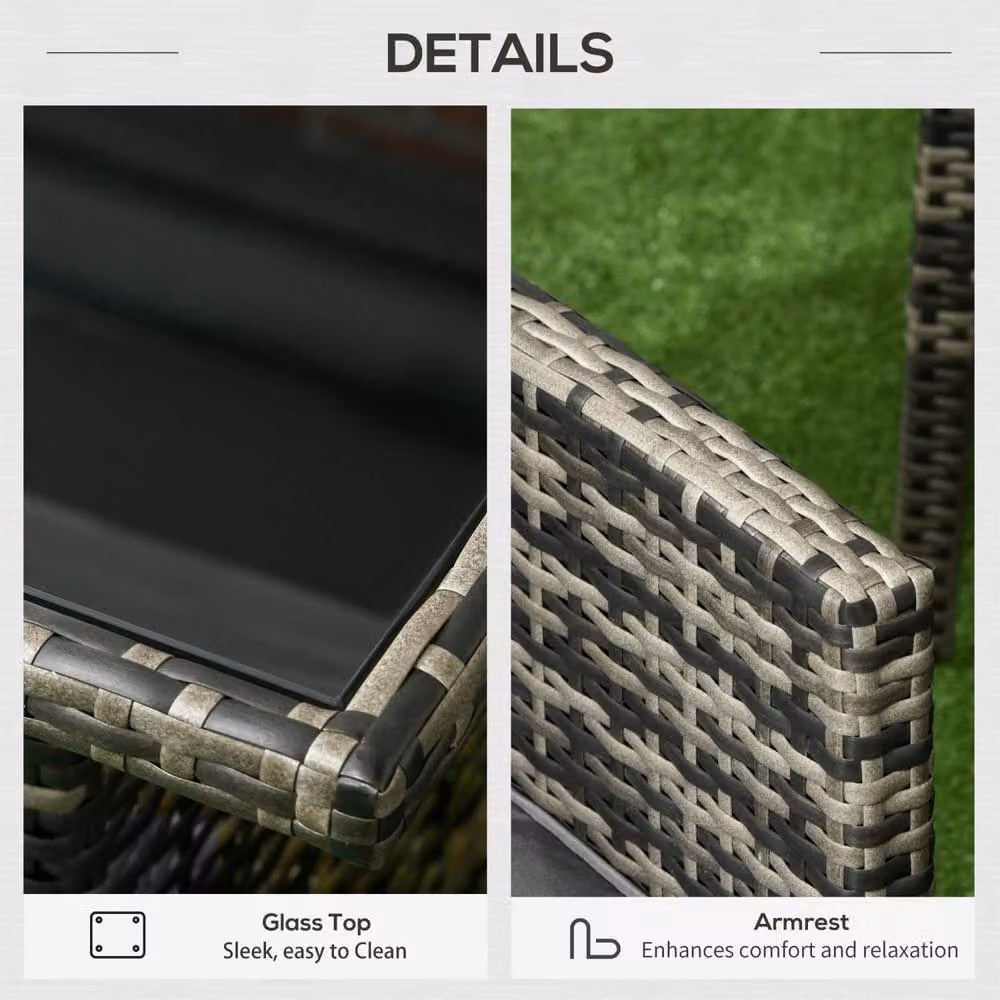 Wyld Haus Lolu 7 Piece Grey Rattan Style Garden Sofa Set with Metal and Glass Details – 6