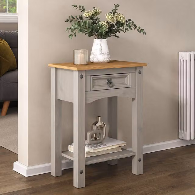 Mews Corona Grey 1 Drawer Console Table in Waxed Pine