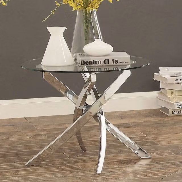 Livingandhome Modern Round Transparent Glass Dining Table with Metal X-Frame Legs