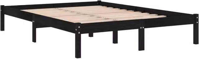 Berkfield Home Modern King Size Bed Frame in Black Solid Pine Wood, W/D/H: 150 x 200 x 155.5 cm – 1