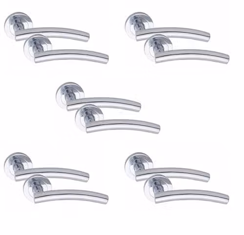 Golden Grace Arched T-Bar Door Handles in Polished Chrome Finish, 5 Pair