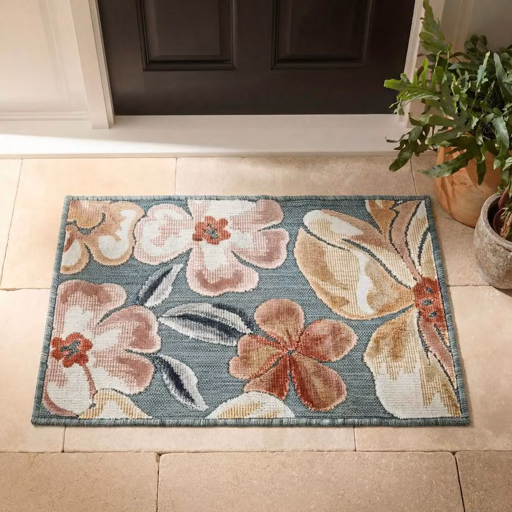 Desire Rugs Gardenia Floral Indoor Outdoor Area Rug, Blue, W: 50 cm, D: 80 cm – 3