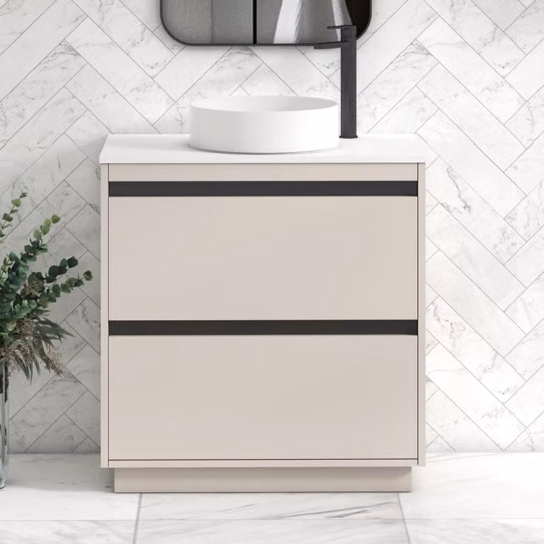 Royal Bathrooms Orion 800mm Warm Taupe Floor Standing 2 Drawer Vanity Unit with White Art Basin and Black Accent Trim