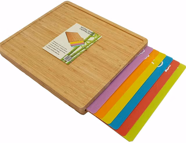 Klass Home Collection Rectangular Bamboo Chopping Board with Non-Slip Feet in Brown