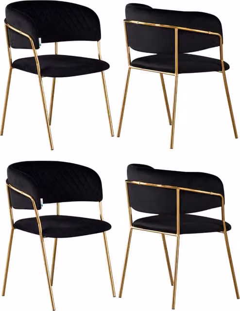 Life Interiors Atarah LUX Set of 4 Velvet Dining Chairs in Black with Gold Metal Legs