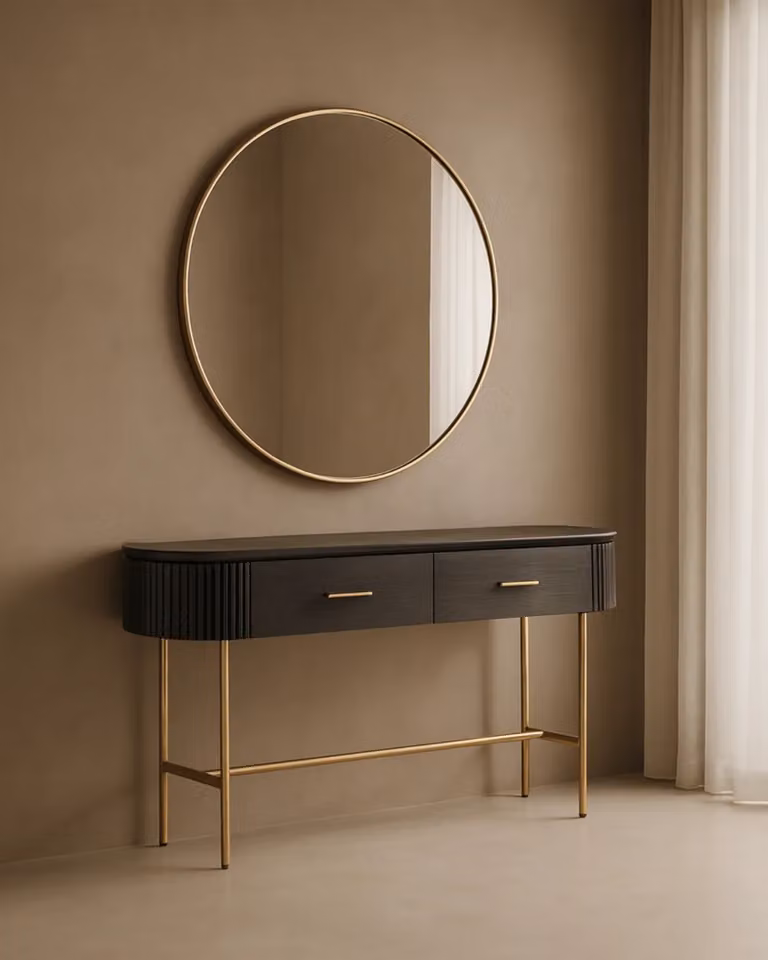 Tommy Franks Lantine Modern Rectangular Console Table in Black Oak and Metal, W/D/H: 150 x 39 x 76.7 cm