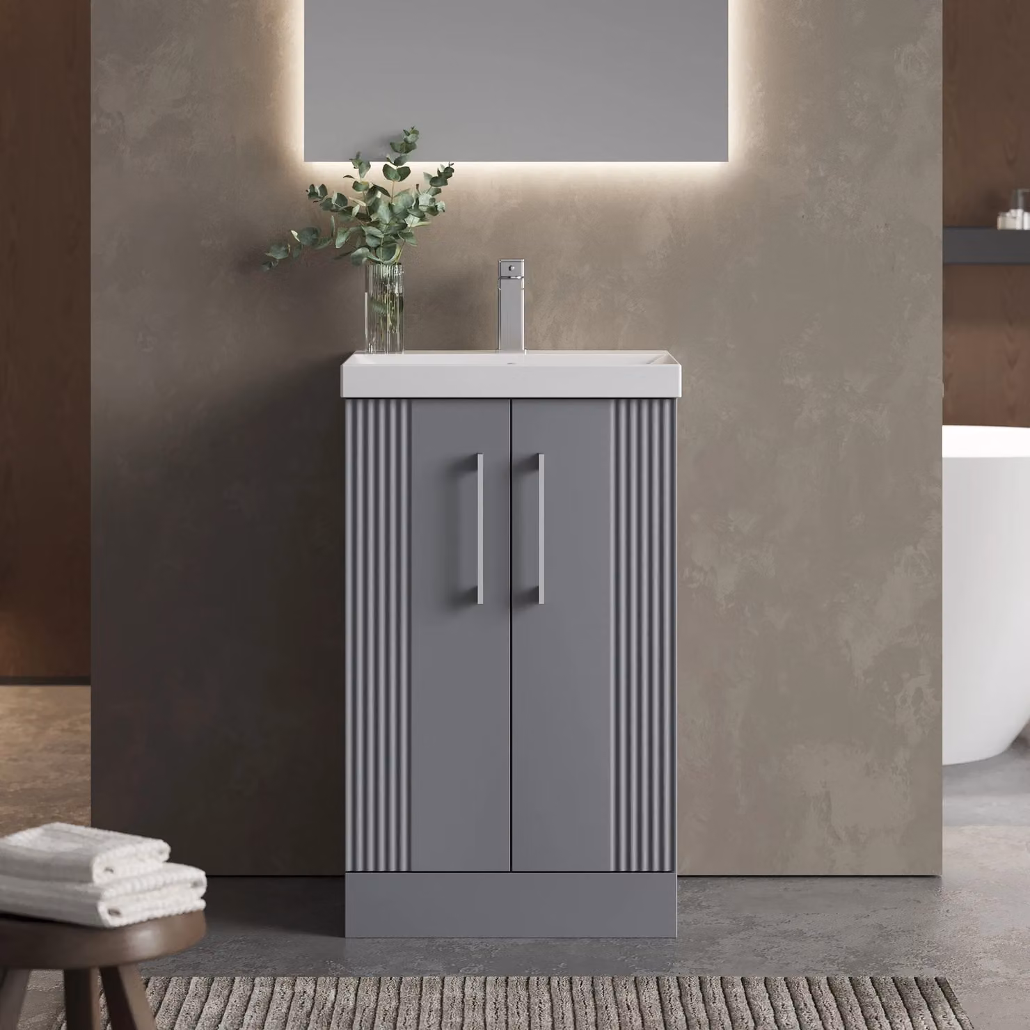 Balterley 2 Door Floor Standing Bathroom Vanity Unit with Thin-Edge Basin, Satin Grey – 2