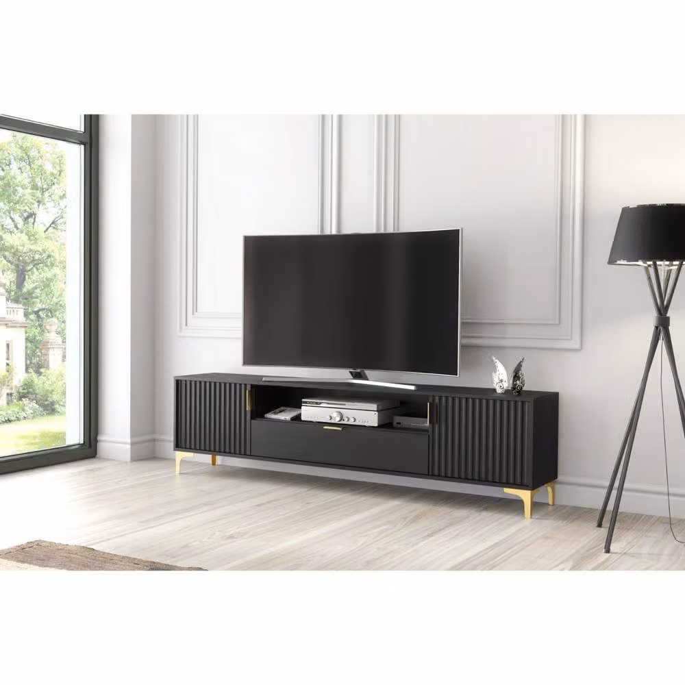 Mex Furniture LTD Tide Crest Modern TV Unit, Black and Gold, W: 200 cm, D: 50 cm, H: 35 cm – 2