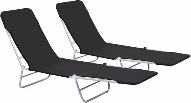 Berkfield Home Set of 2 Folding Sun Loungers in Black with Powder Coated Steel and Outdoor Fabric – 1