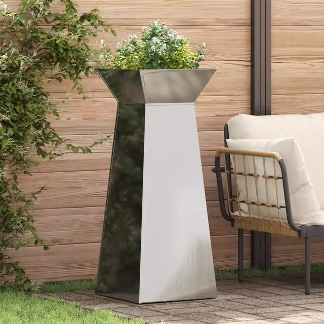 Berkfield Home Galvanised Steel Plant Stand, Silver, W/D/H: 40 x 40 x 101 cm