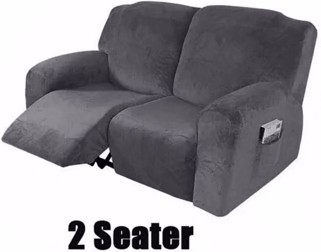 FLAVORA 2 Seater Super Stretch Velvet Sofa Slipcover in Grey, W: 190 cm x H: 100 cm