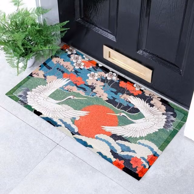 Artsy Mats Japanese Bird Indoor and Outdoor Doormat, Multicolour, W: 70 cm, D: 40 cm – 1
