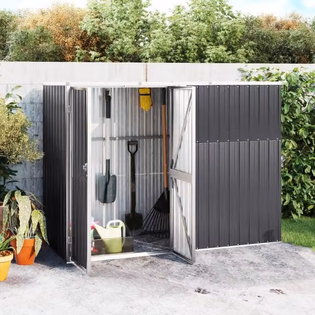 Berkfield Home Garden Tool Shed in Anthracite and Black Galvanised Steel, W/D/H: 225 x 89 x 161 cm