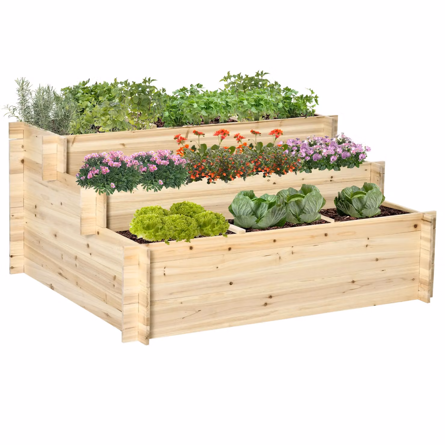 Outsunny 3 Tier Wooden Raised Garden Bed Planter in Brown and Black – 2