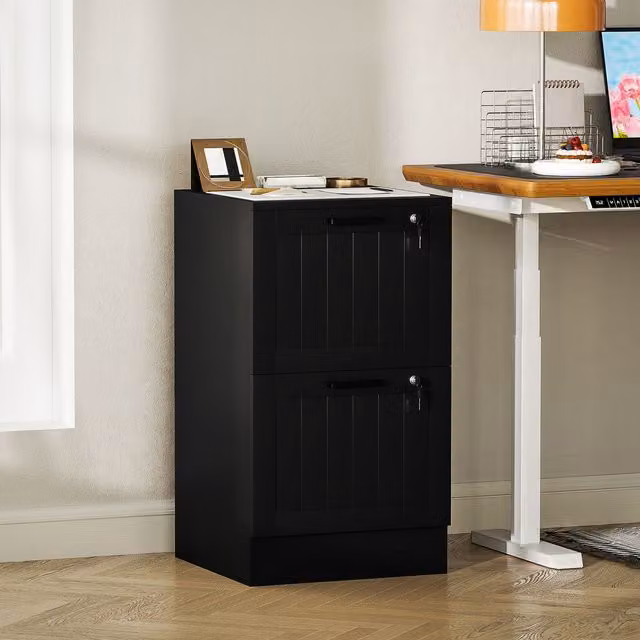 HOMCOM Black 2 Drawer File Cabinet with Lock and Adjustable Hanging Bars