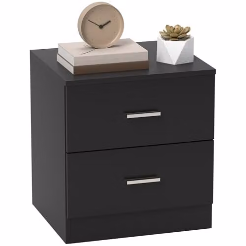 HOMCOM Modern Black Bedside Table with 2 Drawers – 1