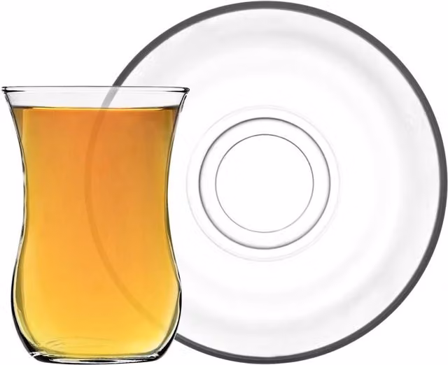 LAV Klasik Glass Tea Cup and Saucer Set, 12 Pieces, Clear, 115ml
