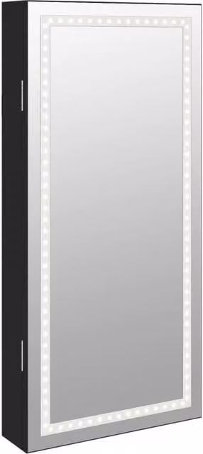 Berkfield Home Mirror Jewellery Cabinet with LED Lights, Wall Mounted, Black Matt