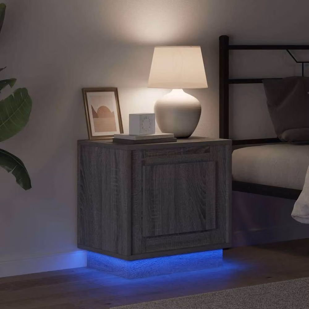Berkfield Home Modern Bedside Cabinet with Integrated LED Lights, Grey, W: 44 cm, D: 34 cm, H: 45 cm – 2