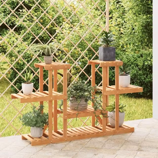 Berkfield Home Retro Wood Flower Stand in Brown, W/D/H: 110 x 25 x 73 cm