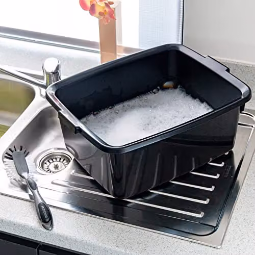 Addis Plastic Butler Large Rectangular Washing Up Bowl, Black, 12.5 Litre – 5