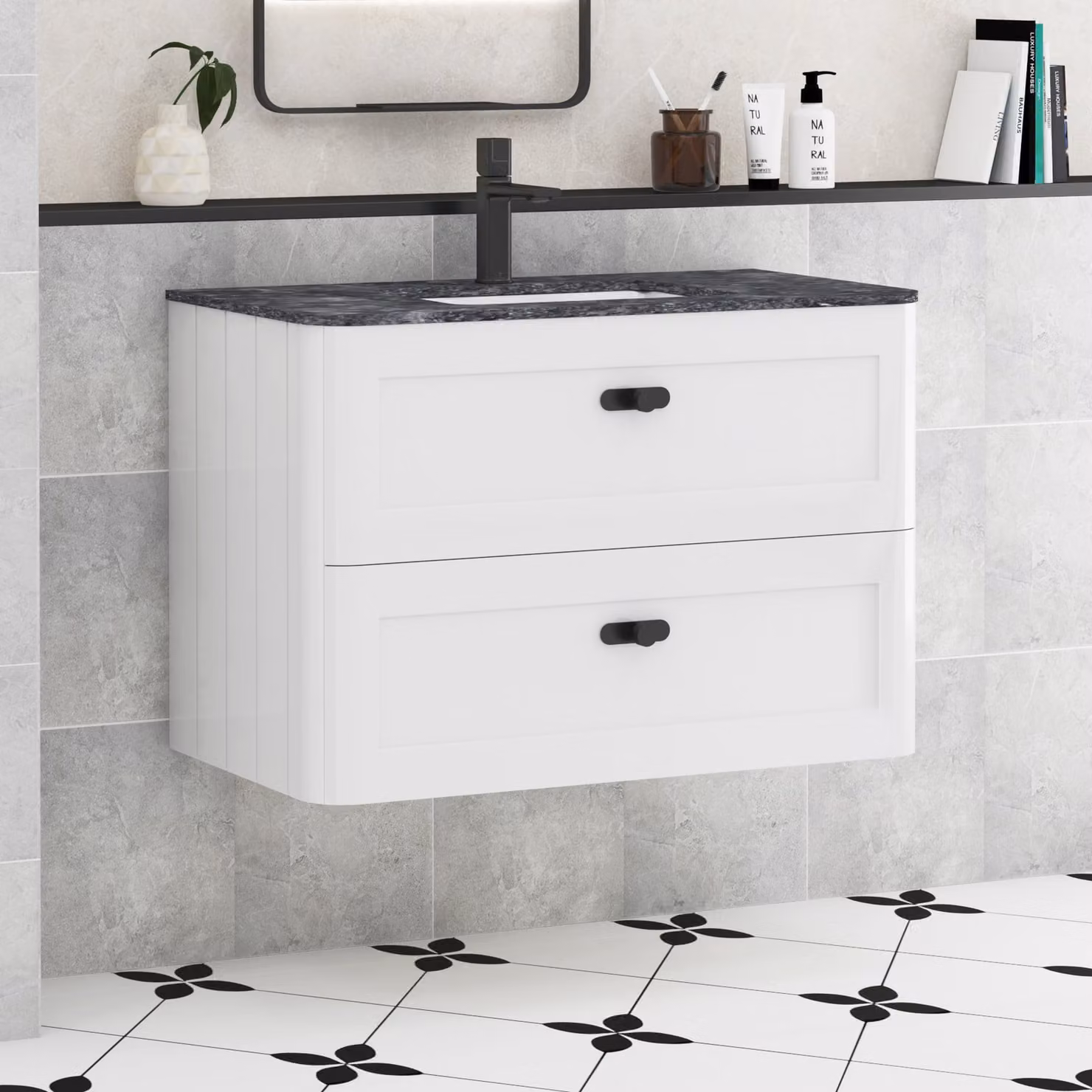 Royal Bathrooms Henley Gloss White 2 Drawer Wall Hung Bathroom Vanity Unit with Optional Basin and Undrilled Worktop