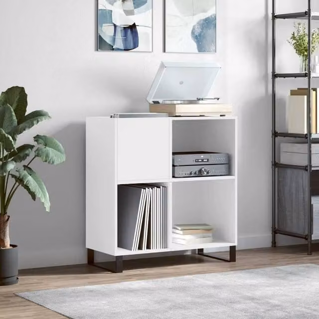 Berkfield Home Record Cabinet in White, W: 84.5 cm, D: 38 cm, H: 89 cm
