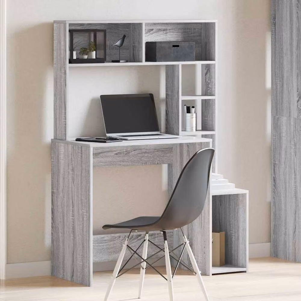 Berkfield Home Computer Desk with Shelves in Grey Sonoma, W/D/H: 100 x 45 x 140 cm – 2